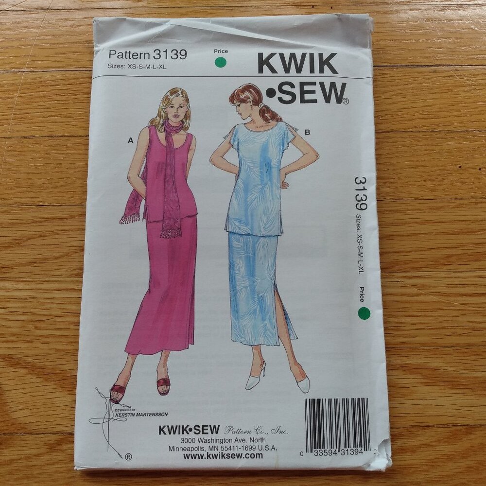 Vintage Tops & Skirts Sewing Pattern XS-XL UNCUT Kwik Sew 3139 Easy